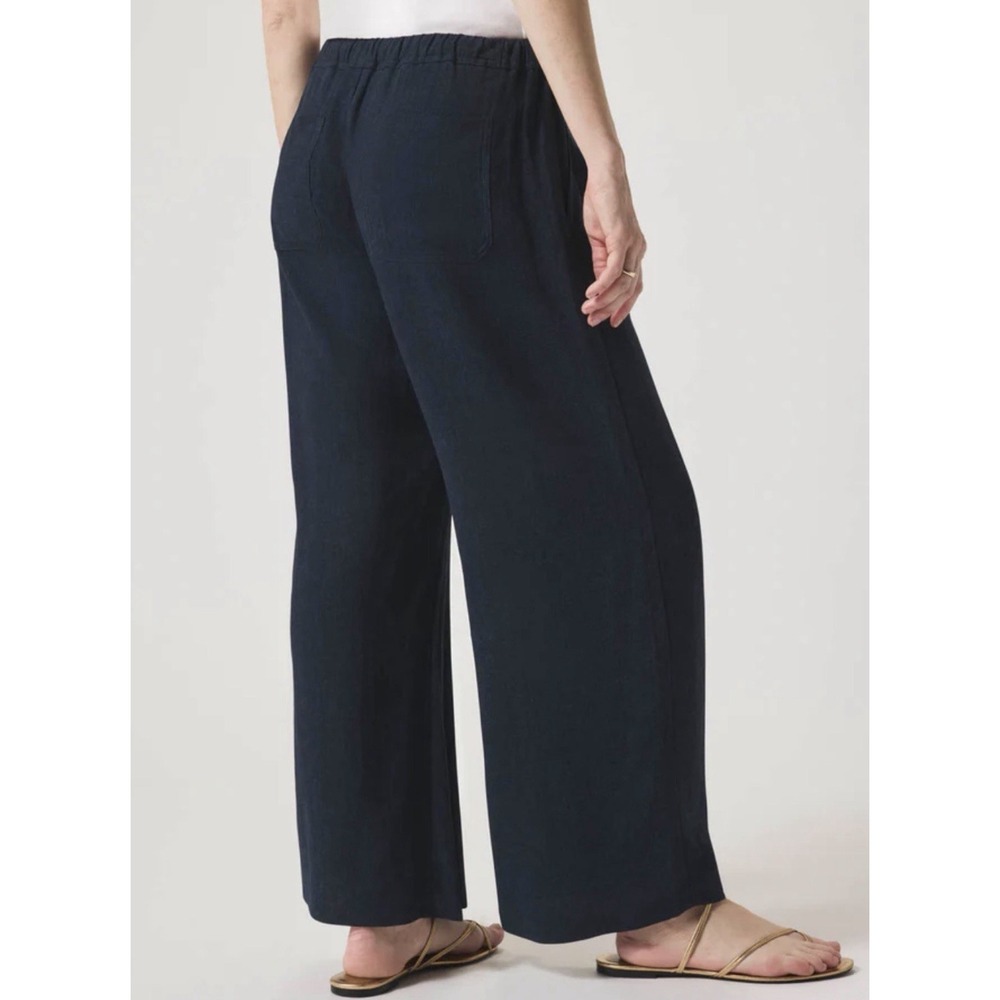 Splendid Angie Crop Wide Leg Linen Blend Pants Navy Drawstring Large - Picture 3 of 14